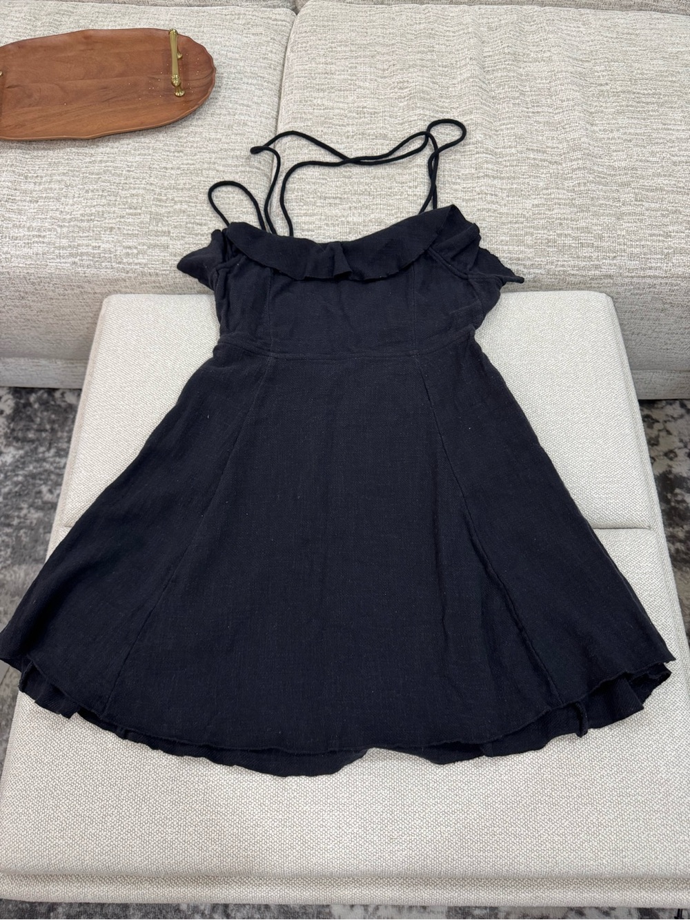 Free People Black Ruffle-Neck Spaghetti Strap Mini Dress
